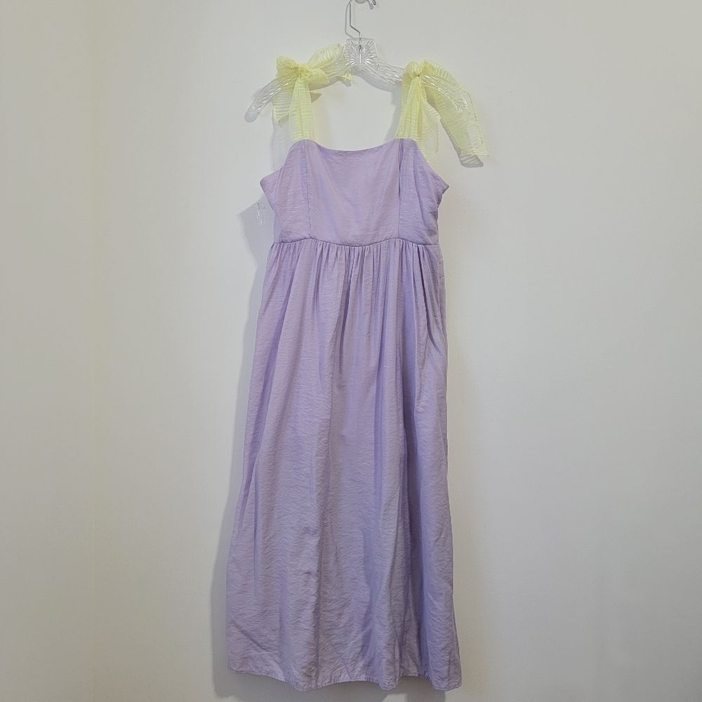 URBAN OUTFITTERS Yellow Organza Tie-Shoulder Lilac Midi Dress Size Medium - Picture 2 of 10